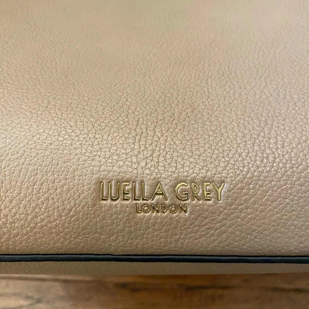 Luella Grey London Beige Snakeskin Satchel Handbag Gold Ring Handle Crossbody